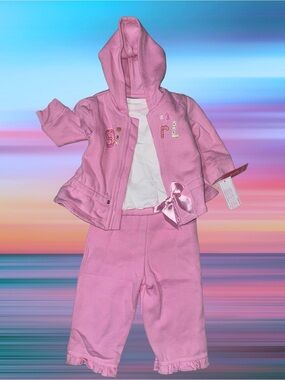 Girls Pink Hooded 2-Piece Matching Set with Satin Bow